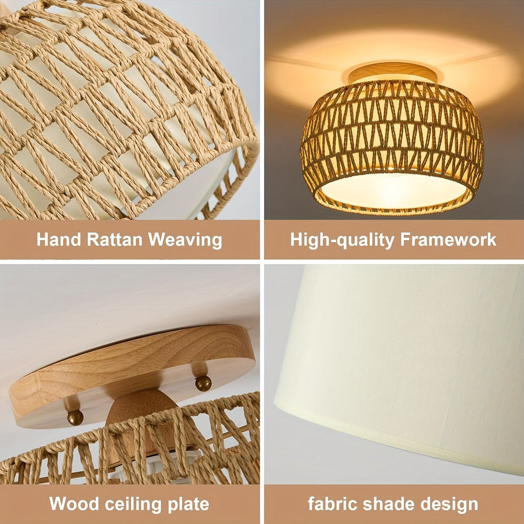 Boho Rattan Flush Mount - Ceiling Lights 12.6 Inch