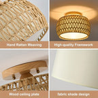 Boho Rattan Flush Mount - Ceiling Lights 12.6 Inch