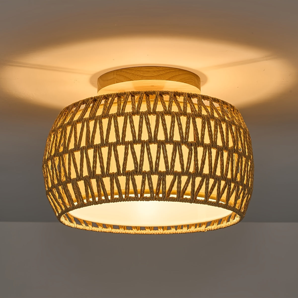 Boho Rattan Flush Mount - Ceiling Lights 12.6 Inch