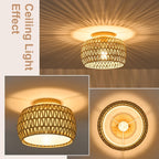 Boho Rattan Flush Mount - Ceiling Lights 12.6 Inch