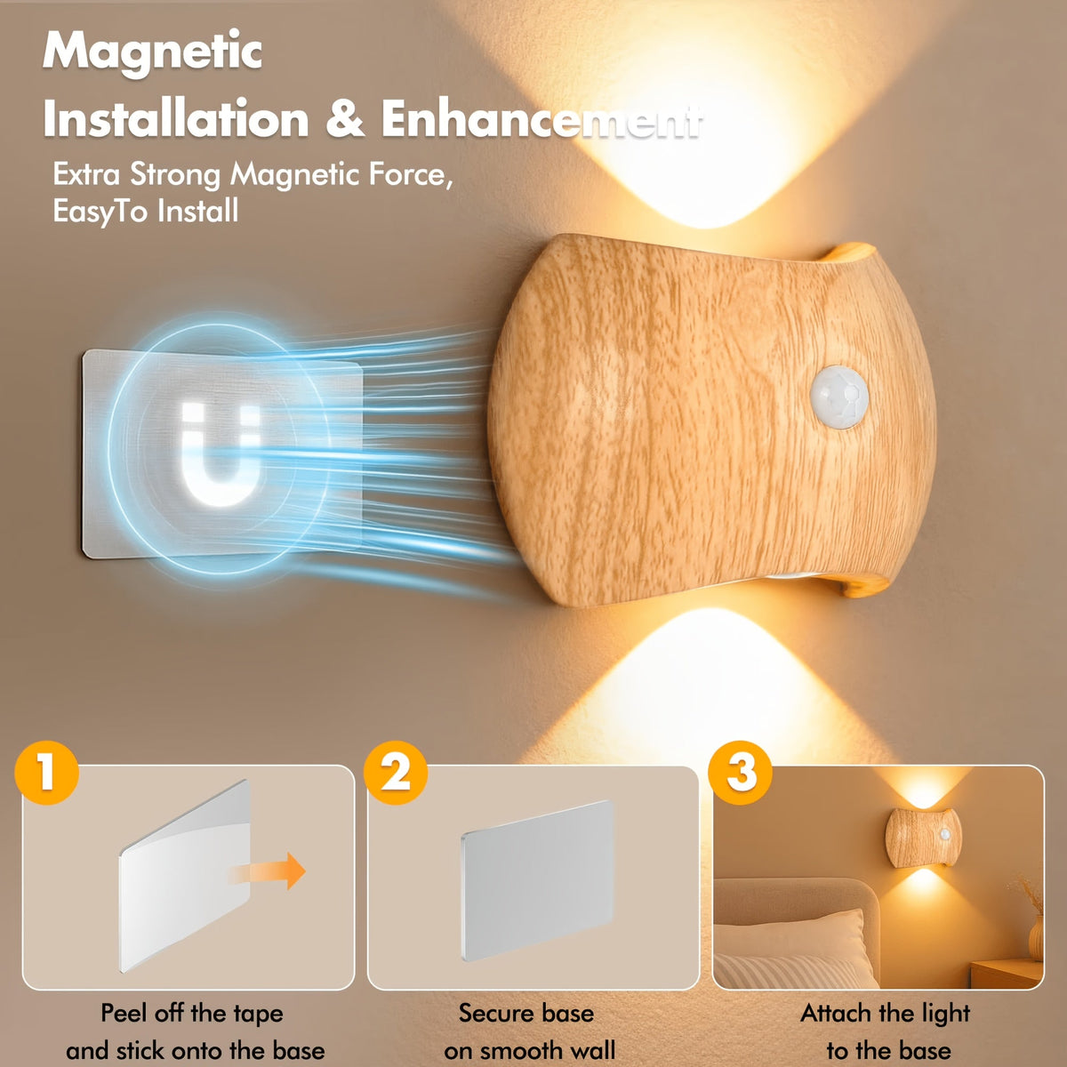 Rechargeable 3 Colors Wireless Up And Down Wall Mount Light