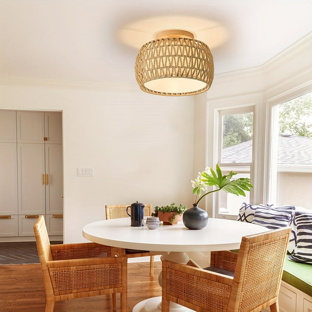 Boho Rattan Flush Mount - Ceiling Lights 12.6 Inch