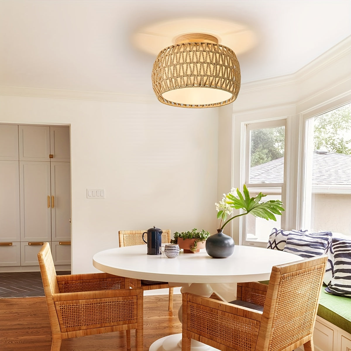 Boho Rattan Flush Mount - Ceiling Lights 12.6 Inch